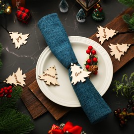 12 Pieces Christmas Napkin Rings Xmas Tree Napkin Rings Wood Holiday Napkin Rings Rustic Napkin Holder Ring Buckle for Christmas Dinning Table Decorations (Xmas Tree)