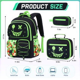 FIXITOK Backpack for Boys, 3PCS Cool Kids Boys Backpack with Lunch Box Pencil Case, Backpacks for Kids with USB Charging Port, School Backpacks for Teens Boy Kindergarten Elementary Middle School