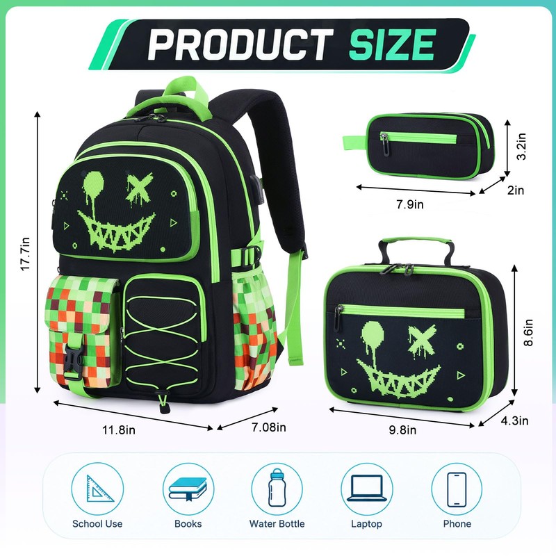FIXITOK Backpack for Boys, 3PCS Cool Kids Boys Backpack with