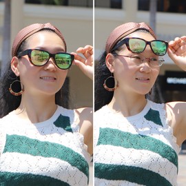 yodo Fit Over Glasses Sunglasses with Polarized Lenses for Men and Women,Leopard Frame Green Mirrored Lens