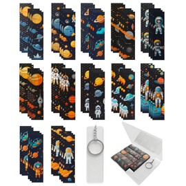 Rodudu 60 Pcs Astronaut Sensory Stickers Textured Strips for Anxiety Stress Relief Reusable Adhesives Tactile Rough with Chain, 2 Textured Surface 12 Patterns for Office Desk Phone Laptop
