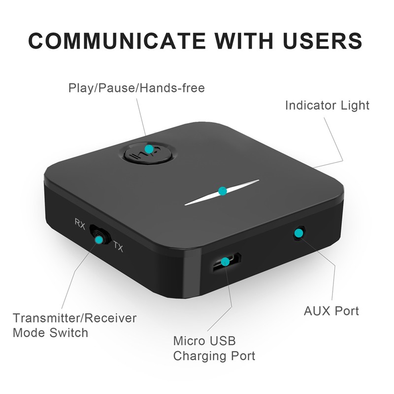 Bluetooth 5.0 Transmitter Receiver Hands Free Call Low Latency 2