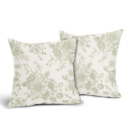 Vintage Floral Pillow Covers 20x20 Inch Set of 2 Sage Green and Cream Floral Throw Pillow Covers Chinoiserie Flower Pillowcases Rustic Farmhouse Cotton Linen Cushion Covers for Couch Bed Sofa Decor