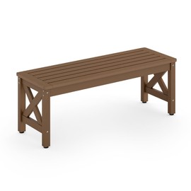 LUE BONA HDPS Outdoor Bench with Crossed Legs, Outdoor Benches Weatherproof 2-Person Backless, All-Weather Heavy-Duty Garden Bench for Porch, Patio, Lawn and Backyard, Cocoa Brown
