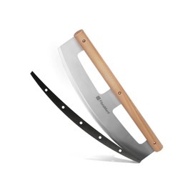FibraMent® 16" Pizza Cutter Rocker – Stainless Steel Blade with Wood Handle & Cover, Professional Half Moon Pizza Slicer Knife for Pizzas, Pastries & More –Durable, Easy to Clean, Premium Kitchen Tool