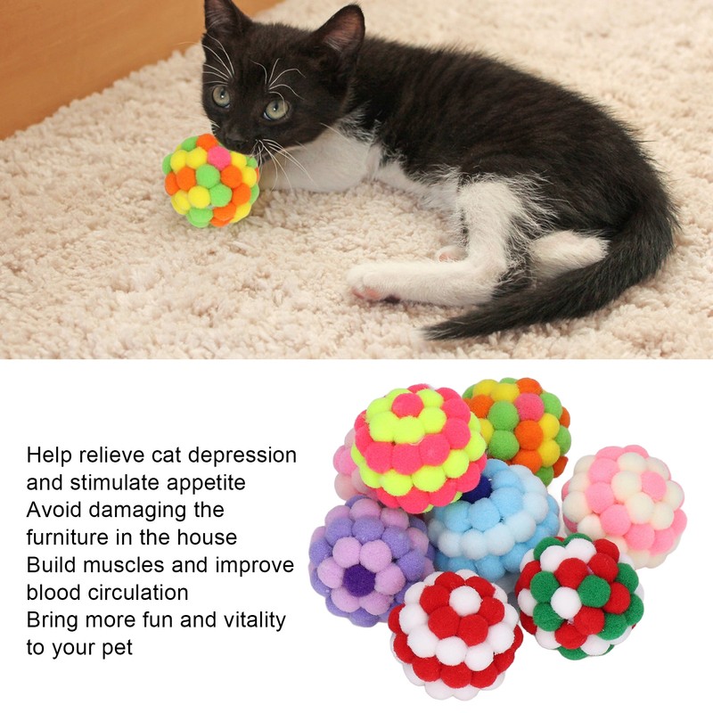 8pcs Cat Ball Toys Elastic Soft Colorful Interactive Chasing Chewing