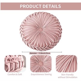 NatureMan Round Sofa Cushion 13.7 Inch Pure Velvet Home Decoration Pleated Round Cushion Pumpkin Cushion Suitable for Home Bed Car Decoration (Pink)