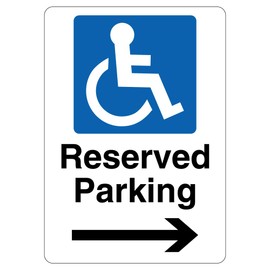 V Safety Reserved Parking - Mandatory Disabled - Arrow Right 210 x 297 mm (A4) - 1mm Rigid Plastic Safety Sign