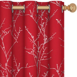 Deconovo Blackout Curtains for Bedroom, 63 Inch Long, Thermal Insulated Curtains for Hotel, Sun Blocking Drapes with Silver Twigs Pattern - 42W x 63L Inch, Red, Set of 2 Panels