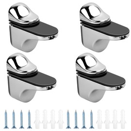 Dokeno Glass Shelf Brackets, Pack of 4 Adjustable Glass Shelf Brackets, Glass Clamp, Zinc Alloy Glass Shelf Bracket, Glass Shelf Support for 3-20 mm Thick Glass Shelves, Wooden Floors (Polished