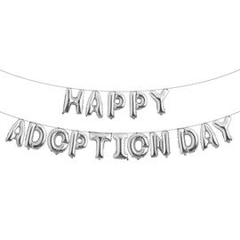 Happy Adoption Day Foil Balloons Letter Banner Balloons for Happy Gotcha Day, Child Pet Adoption Party Cat Dog Rescue Adoption Party Supplies 16inches (HAPPY ADOPTION DAY Silver)