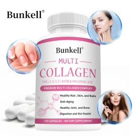 Bunkell Collagen Peptides Type I, II, III, V, X 2000mg Anti-Aging Skin 120 Capsules