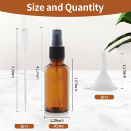 DUBUOZA 10 Stück Braunglas Sprühflasche, 30 ml Sprühflasche Klein Glas, Braun Sprühflasche Glas mit Trichter und Tropfer zum Befüllen von ätherischen Ölen, Parfüm, Hautpflege, für Massagen und Reisen