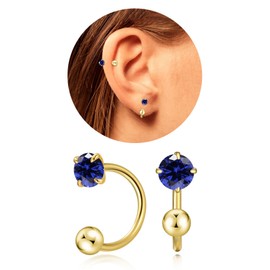 VDKIDKT Tiny 3mm Natural Birthstone Earrings for Women Teen Girls Small Huggie Half Hoop Earrings Tiny Cartilage Hypoallergenic Stud Screw Earrings (Gold, 12.Dec-Blue Topaz)