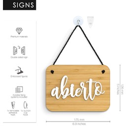 3DP Signs - Bamboo Shabby Chic Abierto/Cerrado Door Sign OC12 - Spanish Double-Sided Hanging Door Plate - Reversible Open Closed Business Shop Window Sign for Bar, Pubs, Restaurants and Shops