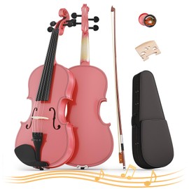 1/8 Beginner Violin Kit, Complete Violin Set with Case, Bow, Rosin, Pink