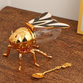 Bee Seasoning Jar, Decorative Bee-Shaped Honey Jar, Syrup Dispenser, Crystal Condiment, Creative Seasoning Container With Spoon, Shaped Sugar Pots Container, Home Kitchen e Jars