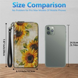 BREIDMKFM Womens Wallet PU Leather Wristlet for Women,Large Capacity Lady Fashion Wallet Card Holder Zipper with RFID Blocking Phone Wristlet Purse,Sunflowers Handwritten Letter