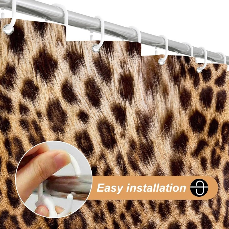 Brown Leopard Shower Curtain Cheetah Animal Print Blackout Polyester Machine