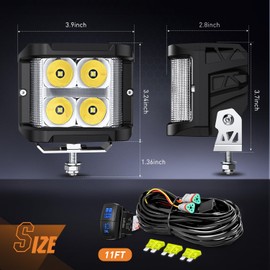 Nilight Side Shooter LED Light Pods with Amber DRL 4 Inch 26 W Spot Flood Combo LED Cubes Light w/ 16AWG Wiring Kit for Offroad Driving Fog Light Auxiliary Light on Truck ATV UTV