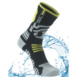 Agdkuvfhd Waterproof Socks for Men Women Windproof Water Resistant Breathable Lightweight Crew Athletic Hunting Fishing Climbing Socks 1 Pair, Small, Black & Grey & Yellow