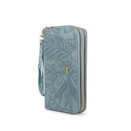 AdiStylinno Womens Wallet, Large Capacity Double Zip Clutch Wallets for Women PU Leather Credit Card Holder with Wrist Strap (Blue)