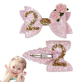 Jamjam Pink Little Girl First Birthday Hair Bow for Baby Toddler 2st Birthday Glitter Cute Hair Clips Party Decoration