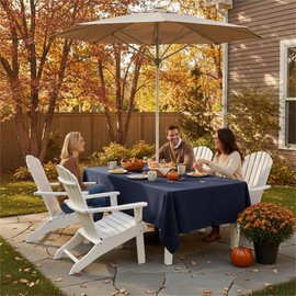 LUSHVIDA Rectangle Outdoor Tablecloth with Umbrella Hole and Zipper, 60x84 Inch Navy, Washable Waterproof Table Cloth Spill Proof Wrinkle Free Table Cover for Patio Spring Summer Picnic BBQS