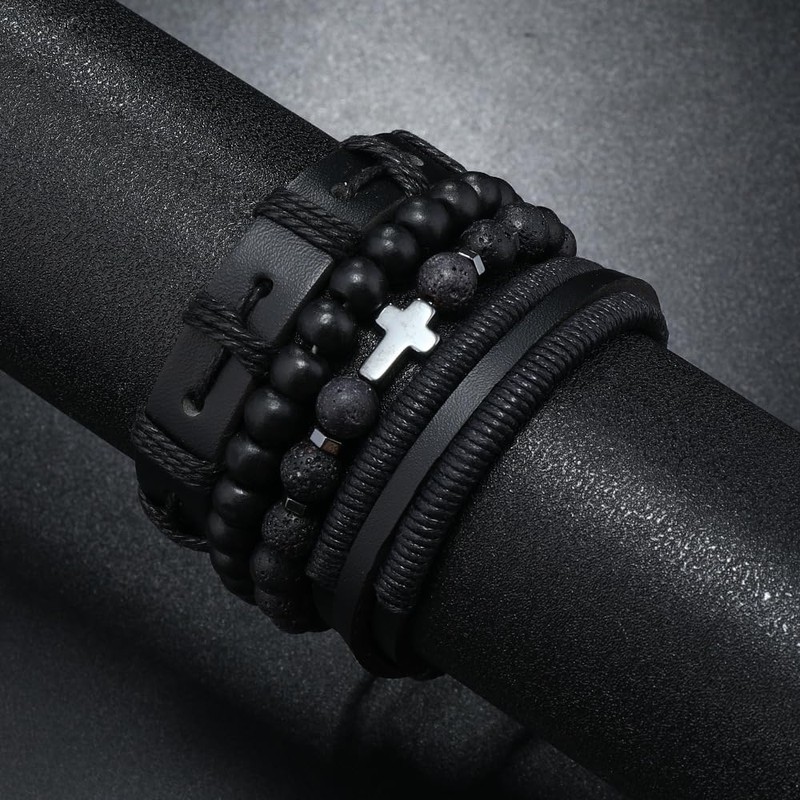 EGOINA Punk Leather Bracelet for Men Leather 8-10 PCS Braided
