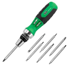 SK 12-in-1 Ratcheting Screwdriver, 216-P, Multi-bit Driver with Quick-Load Mechanism, S2 Steel, with Phillips, Slotted, Star, Square Bits Stored in Handle