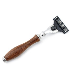 Haryali London Wooden Shaving Kit - 3 Edge Cartridge Safety Razor Black Badger Hair Brush Soap and Stainless Steel Bowl - Reusable & Sustainable Shaving Set for Men - Mens Gift Idea