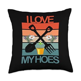 Funny Gardening Tools Garden Flower Striped Sunset Throw Pillow