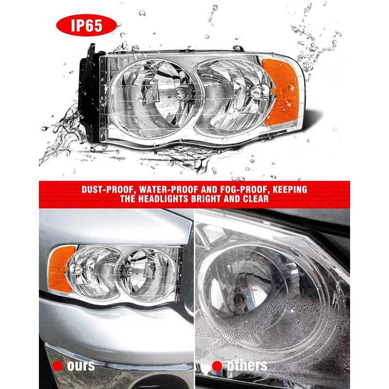 ADCARLIGHTS Headlight Assembly Compatible with 2002-2005 Dodge Ram 1500/03-05 Ram
