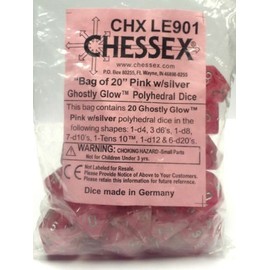 Chessex Dice: Ghostly Glow Pink/Silver Bag of Dice (20)
