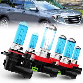 QIPEIZSP Headlight Bulbs Compatible with (2010 2011 2012 2013 2014 2015 2016 2017 2018) GMC Terrain, 9005/HB3 High Beam & H11/H8/H9 Low Beam & h11 Halogen fog lights,6 Pack