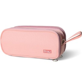 Estuche Organizador de Lápices de Gran Capacidad, Cartuchera Multifuncional con 3 Compartimentos, Lapicera de Lona para Escuela y Oficina (Color Rosa)