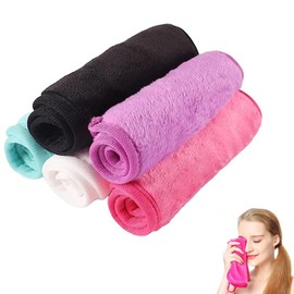 5Pack Reusable Make Up Remover Cloth Flannel Face Cloths Face Wipes Microfibre Face Cloth Suitable for Sensitive Skin Towel Washable 5 Colors (Black+Violet+Cherry Red+Green+White)