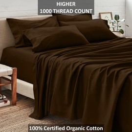 Neighbourhood Home 100% Real Certified Organic Cotton Bedsheet Set, Queen Size 6 Piece 1000 Thread Count Sheets Sets, Fits Mattress Upto 10" Deep Pocket - Chocolate