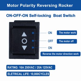 2Pcs ON-Off-ON Polarity Reversing Rocker Switch，DPDT 6 pins 3 Position Self-Locking Rocker Toggle Switch with Jumper Wires Snap 12V 125V 250V, Max Current 20A