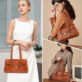 Shoulder Bag for Women, Classic Soft Faux Leather Women's Shoulder Handbags, Fashionable Clutch Tote Purses for Women with Zipper Closure (Brown)