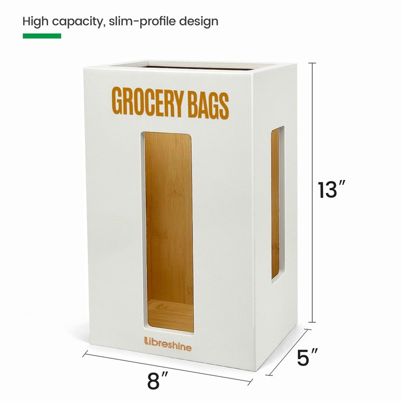 Libreshine Extra Large White Bamboo Grocery Bag Holder for Plastic