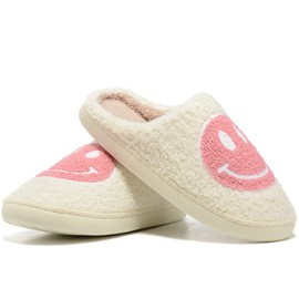 Women Men Retro Fuzzy Face Slippers Retro Soft Fluffy Warm Home Non-Slip Couple Style Casual Happy Face Slippers Soft Memory Foam Fuzzy Slides Indoor Outdoor Anti-Skid Warm Cozy Foam Slide