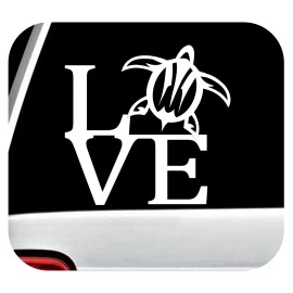 Bluegrass Decals Sea Turtle Decal LOVE Sticker for Car Window Pop Socket Ocean Beach Art C1040 - 4" Tall, White