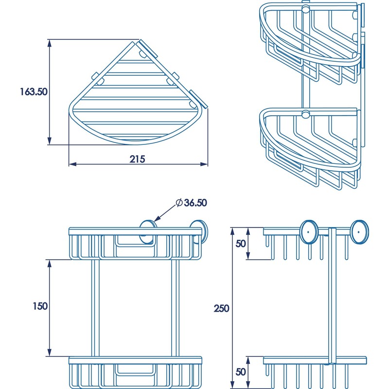 Croydex Slimline Aluminium Two Tier Corner Basket Shower Caddy, Lifetime