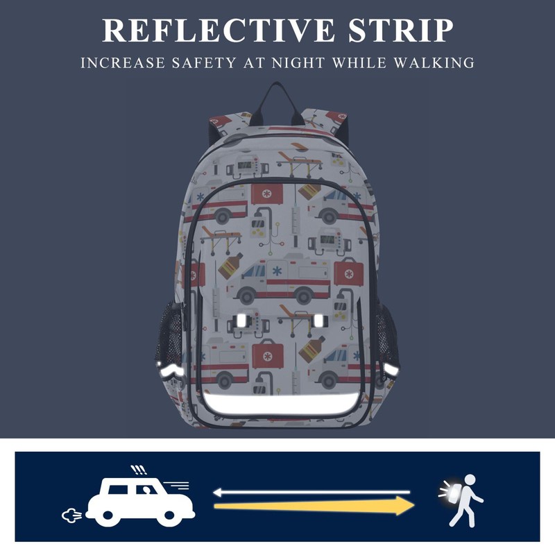 Glaphy Ambulance Cars Pattern Backpack School Bag Lightweight Laptop Backpack