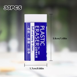 30Pcs Eraser, White Soft Plastic Erasers, Plastic Rubber Erasers, 2B Soft Pencil Eraser Student Drawing Tool, for Universal Use in Schools Sketches Paintings Fine Arts Homes and Offices(3.8*1.8*0.8cm)