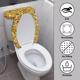Noprintge Gold Print Without Bling Toilet Lid Cover and Toilet Tank Lid Cover Sets Reusable Washable Toilet Seat Covers Fits Most Toilet Tanks and Lids Easy to Install Home Decor for Women