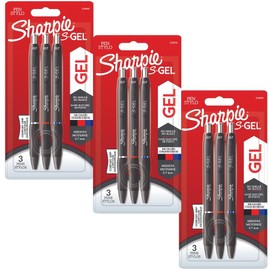 Sharpie S-Gel | Gel Pens | Medium Point (0.7mm) | Black, Red & Blue Ink | 3x 3 Count