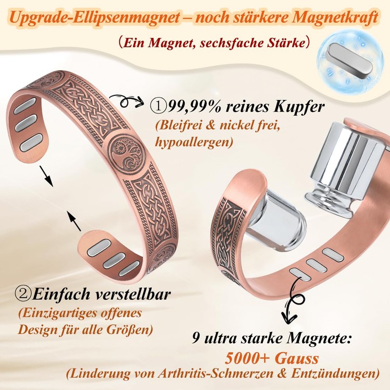Cigmag Men's Copper Bracelet with 9 Strong 5000 Gauss Magnets
