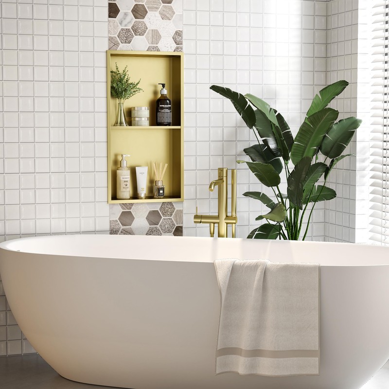 Neodrain Shower Niche Double Shelf Stainless Steel No Tile Needed